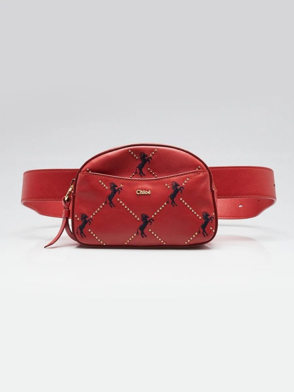 Chloe Red Leather Embroidered Horse Belt Bag - Picture 2 of 11